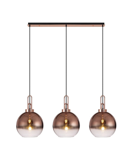Allardyce Linear 3 Light Pendant E27 With 30cm Globe Glass, Copper/Clear Copper/Matt Black
