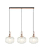 Allardyce Linear 3 Light Pendant E27, Copper/Matt Black With 30cm Pumpkin Shaped Ribbed Clear Glass