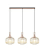 Allardyce Linear 3 Light Pendant E27, Copper/Matt Black With 30cm Pumpkin Shaped Ribbed Champagne Glass