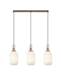 Allardyce Linear 3 Light Pendant E27 With 20cm Tubular Ribbed Glass, Opal Copper/Matt Black