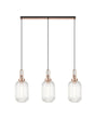 Allardyce Linear 3 Light Pendant E27 With 20cm Tubular Ribbed Glass, Clear Copper/Matt Black