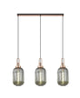 Allardyce Linear 3 Light Pendant E27 With 20cm Tubular Ribbed Glass, Smoked Copper/Matt Black