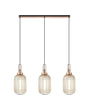 Allardyce Linear 3 Light Pendant E27 With 20cm Tubular Ribbed Glass, Champagne Copper/Matt Black