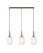 Allardyce Linear 3 Light Pendant E27 With 20cm Almond Ribbed Glass, Clear Copper/Matt Black