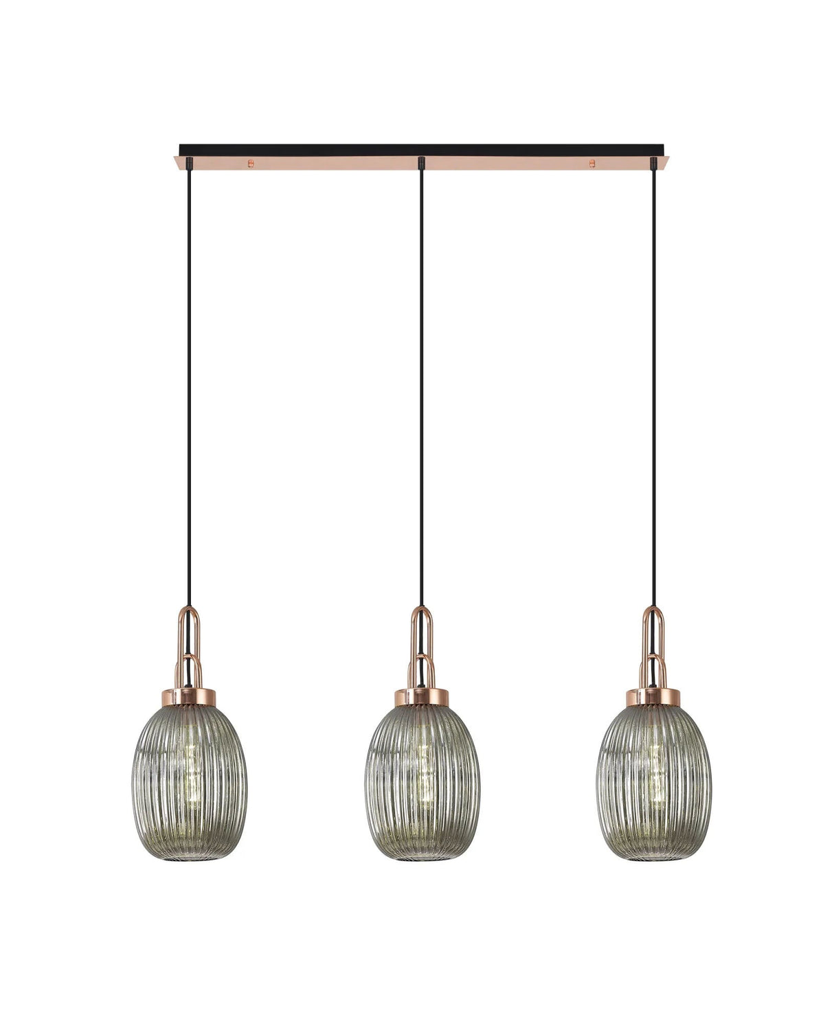Allardyce Linear 3 Light Pendant E27 With 20cm Almond Ribbed Glass, Smoked Copper/Matt Black