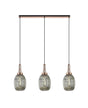 Allardyce Linear 3 Light Pendant E27 With 20cm Almond Ribbed Glass, Smoked Copper/Matt Black