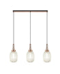 Allardyce Linear 3 Light Pendant E27 With 20cm Almond Ribbed Glass, Champagne Copper/Matt Black