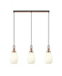 Allardyce Linear 3 Light Pendant E27 With 20cm Almond Ribbed Glass, Opal Copper/Matt Black