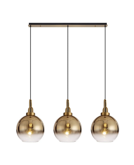 Allardyce Linear 3 Light Pendant E27 With 30cm Globe Glass, Brass Gold/Clear Brass Gold/Matt Black