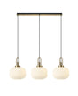 Allardyce Linear 3 Light Pendant E27, Brass Gold/Matt Black With 30cm Pumpkin Shaped Ribbed Opal Glass