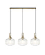 Allardyce Linear 3 Light Pendant E27, Brass Gold/Matt Black With 30cm Pumpkin Shaped Ribbed Clear Glass