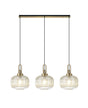 Allardyce Linear 3 Light Pendant E27, Brass Gold/Matt Black With 30cm Pumpkin Shaped Ribbed Champagne Glass