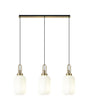 Allardyce Linear 3 Light Pendant E27 With 20cm Tubular Ribbed Glass, Opal Brass Gold/Matt Black