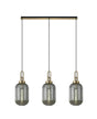 Allardyce Linear 3 Light Pendant E27 With 20cm Tubular Ribbed Glass, Smoked Brass Gold/Matt Black