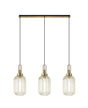 Allardyce Linear 3 Light Pendant E27 With 20cm Tubular Ribbed Glass, Champagne Brass Gold/Matt Black