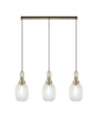 Allardyce Linear 3 Light Pendant E27 With 20cm Almond Ribbed Glass, Clear Brass Gold/Matt Black