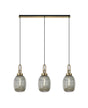 Allardyce Linear 3 Light Pendant E27 With 20cm Almond Ribbed Glass, Smoked Brass Gold/Matt Black