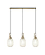 Allardyce Linear 3 Light Pendant E27 With 20cm Almond Ribbed Glass, Champagne Brass Gold/Matt Black