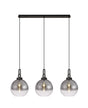 Allardyce Linear 3 Light Pendant E27 With 30cm Globe Glass, Smoked/Clear Black Chrome/Matt Black