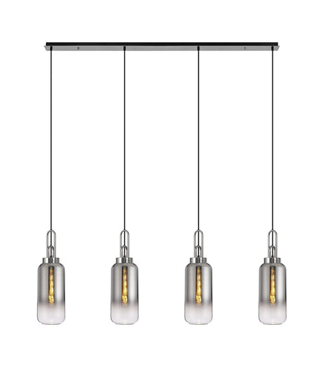 Allardyce Linear 4 Light Pendant E27 With 16cm Cylinder Glass, Smoked/Clear Polished Nickel/Matt Black