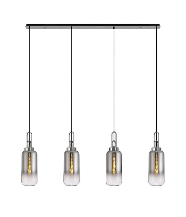 Allardyce Linear 4 Light Pendant E27 With 16cm Cylinder Glass, Smoked/Clear Polished Nickel/Matt Black
