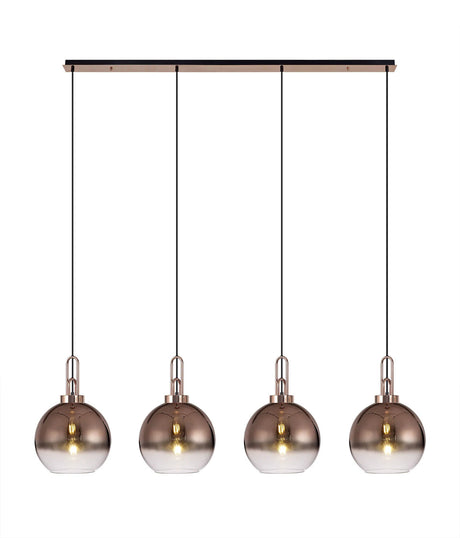 Allardyce Linear 4 Light Pendant E27 With 30cm Globe Glass, Copper/Clear Copper/Matt Black