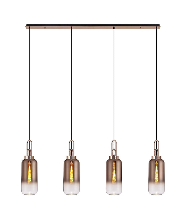 Allardyce Linear 4 Light Pendant E27 With 16cm Cylinder Glass, Copper/Clear Copper/Matt Black