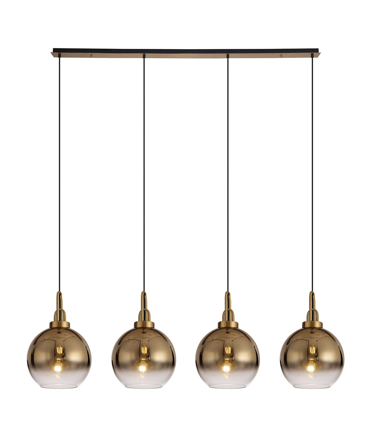 Allardyce Linear 4 Light Pendant E27 With 30cm Globe Glass, Brass Gold/Clear Brass Gold/Matt Black