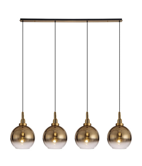 Allardyce Linear 4 Light Pendant E27 With 30cm Globe Glass, Brass Gold/Clear Brass Gold/Matt Black