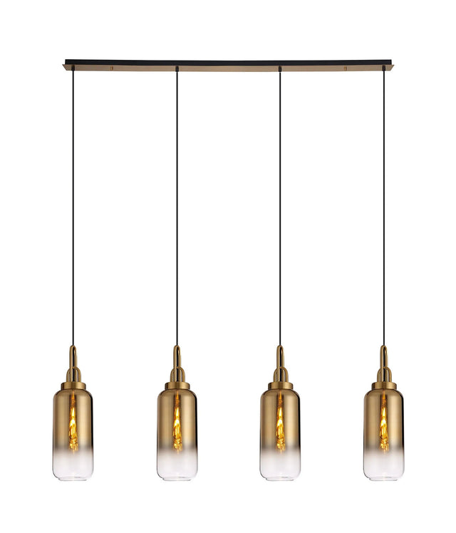 Allardyce Linear 4 Light Pendant E27 With 16cm Cylinder Glass, Brass Gold/Clear Brass Gold/Matt Black