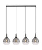 Allardyce Linear 4 Light Pendant E27 With 30cm Globe Glass, Smoked/Clear Black Chrome/Matt Black