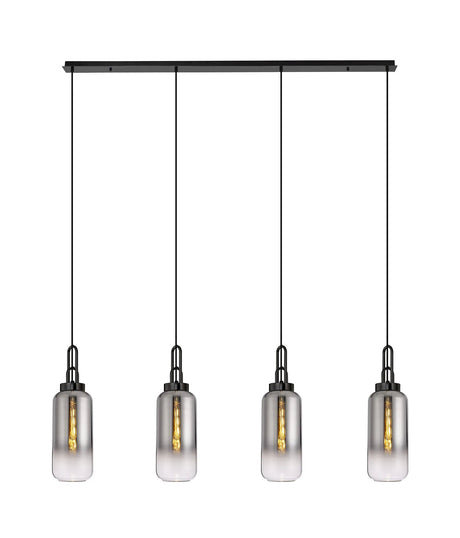 Allardyce Linear 4 Light Pendant E27 With 16cm Cylinder Glass, Smoked/Clear Black Chrome/Matt Black