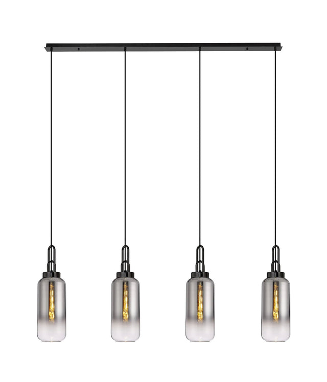 Allardyce Linear 4 Light Pendant E27 With 16cm Cylinder Glass, Smoked/Clear Black Chrome/Matt Black