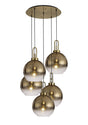 Allardyce Round 5 Light Pendant With 30cm Globe Glass, Brass Gold/Matt Black Brass Gold/Clear