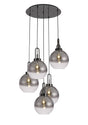 Allardyce Round 5 Light Pendant With 30cm Globe Glass, Black Chrome/Matt Black Smoked/Clear