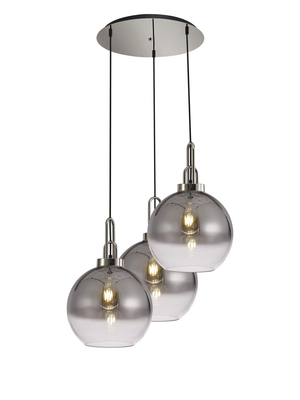 Allardyce Round 3 Light Pendant With 30cm Globe Glass, Polished Nickel/Matt Black Smoked/Clear