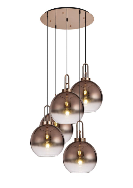 Allardyce Round 5 Light Pendant With 30cm Globe Glass, Copper/Matt Black Copper/Clear