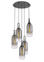 Allardyce Round 5 Light Pendant With 16cm Cylinder Glass, Black Chrome/Matt Black Smoked/Clear