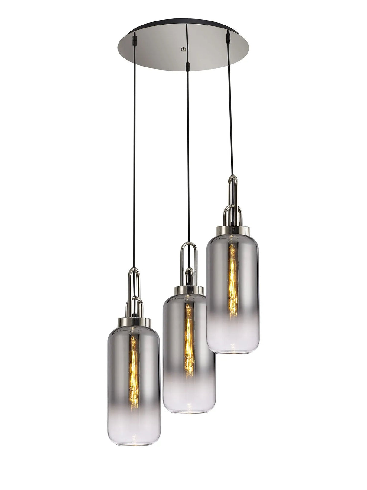 Allardyce Round 3 Light Pendant With 16cm Cylinder Glass, Polished Nickel/Matt Black Smoked/Clear