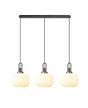 Allardyce Linear 3 Light Pendant E27, Aged Pewter/Matt Black With 30cm Pumpkin Shaped Ribbed Opal Glass