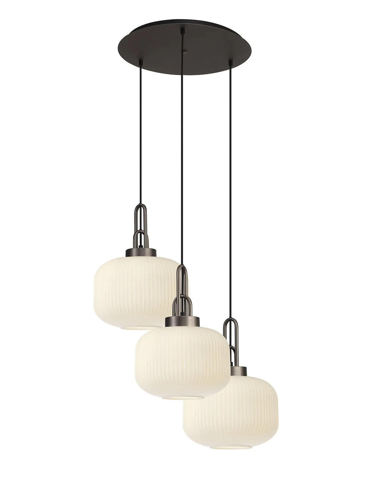 Allardyce 2m Round Pendant, 3 x E27, Antique Silver/Matt Black With 30cm Pumpkin Shaped Ribbed Opal Glass