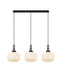 Allardyce Linear 3 Light Pendant E27, Black Chrome/Matt Black With 30cm Pumpkin Shaped Ribbed Opal Glass