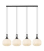 Allardyce Linear Pendant, 4 x E27, Black Chrome/Matt Black With 30cm Pumpkin Shaped Ribbed Opal Glass