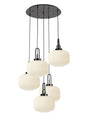 Allardyce 2.5m Round Pendant, 5 x E27, Black Chrome/Matt Black With 30cm Pumpkin Shaped Ribbed Opal Glass