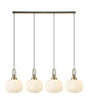 Allardyce Linear Pendant, 4 x E27, Brass Gold/Matt Black With 30cm Pumpkin Shaped Ribbed Opal Glass