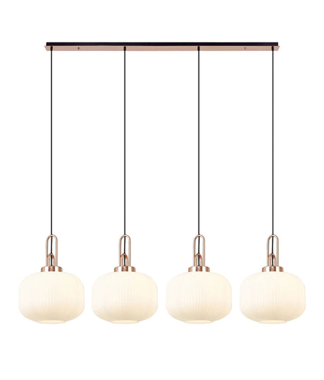 Allardyce Linear Pendant, 4 x E27, Copper/Matt Black With 30cm Pumpkin Shaped Ribbed Opal Glass