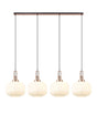 Allardyce Linear Pendant, 4 x E27, Copper/Matt Black With 30cm Pumpkin Shaped Ribbed Opal Glass