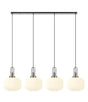 Allardyce Linear Pendant, 4 x E27, Polished Nickel/Matt Black With 30cm Pumpkin Shaped Ribbed Opal Glass