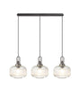 Allardyce Linear 3 Light Pendant E27, Aged Pewter/Matt Black With 30cm Pumpkin Shaped Ribbed Clear Glass