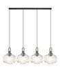 Allardyce Linear Pendant, 4 x E27, Aged Pewter/Matt Black With 30cm Pumpkin Shaped Ribbed Clear Glass
